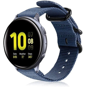 Nylon Buckle Strap, blue, on a watch, 3/4 front view
