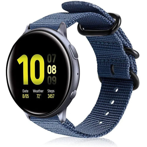 Nylon Buckle Strap, blue, on a watch, 3/4 front view