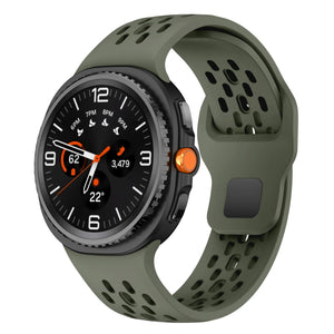 Silicone Air Strap, army green, on a watch, 3/4 front view