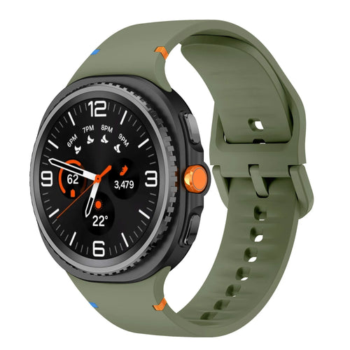 Silicone Strap, army green, on a watch, 3/4 front view