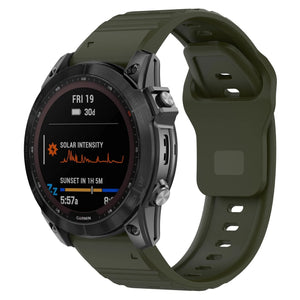 Outdoor Silicone Strap, army green, on a watch, 3/4 front view