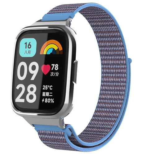 Nylon Strap, azure blue, on a watch, 3/4 front view