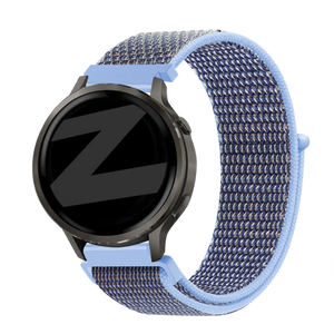 Nylon Loop Strap, azure blue, on a watch, 3/4 front view