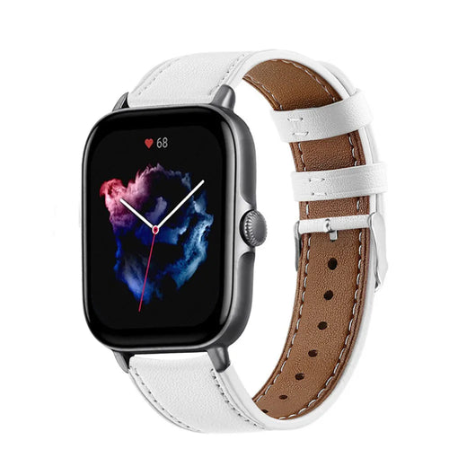 Modern Leather Strap, white, on a watch, 3/4 front view