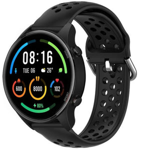 Breathable Silicone Strap, black, on a watch, 3/4 front view