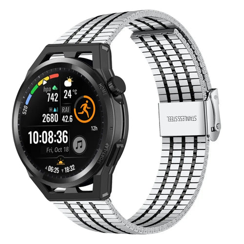 Fine Steel Strap, silver/black, on a watch, 3/4 front view