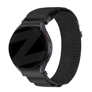 Nylon Alpine Strap, black, on a watch, 3/4 front view