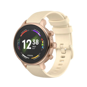 Silicone Sport Strap, beige, on a watch, 3/4 front view