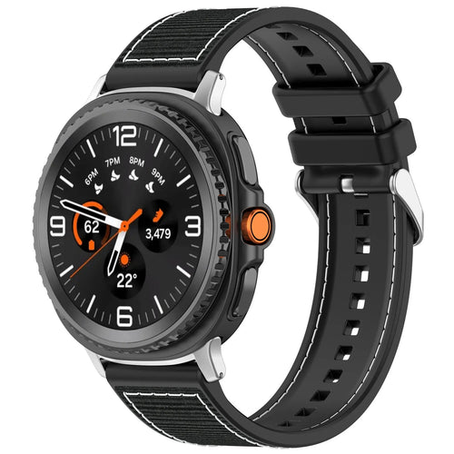 Nylon Hybrid Strap, black, on a watch, 3/4 front view