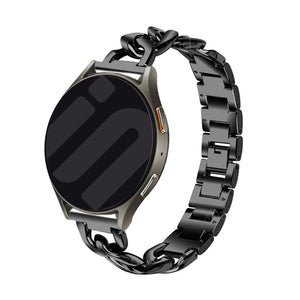 Steel Chain Strap, black, on a watch, 3/4 front view