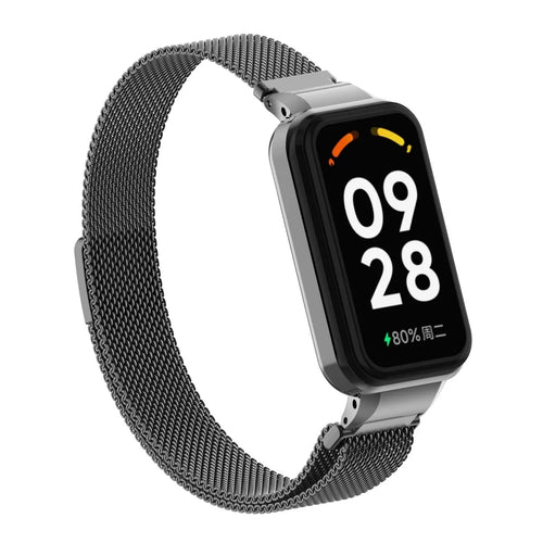 Milanese Strap, black, on a watch, 3/4 front view