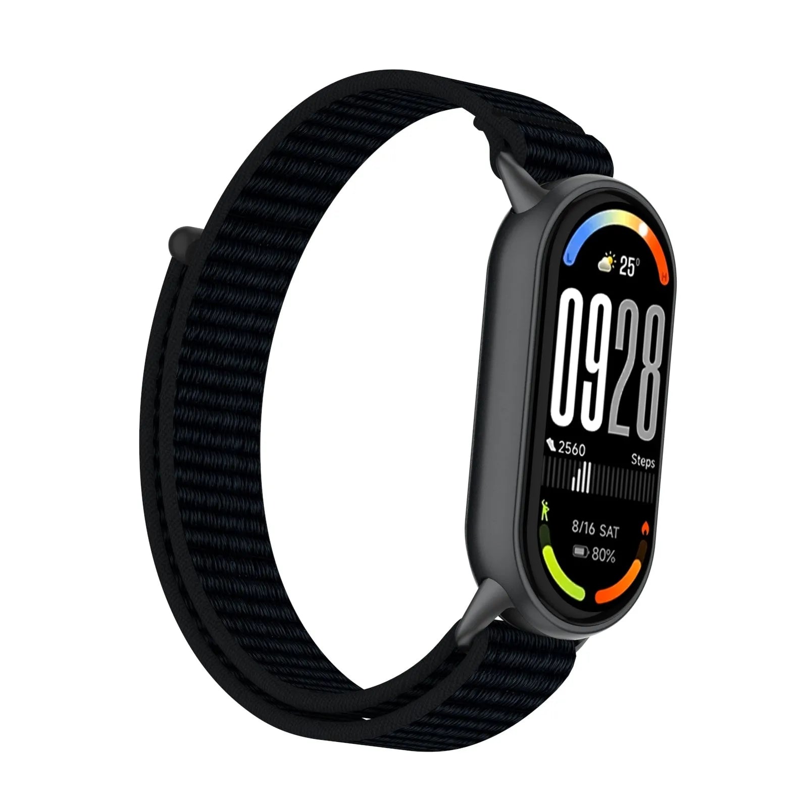 Modern Nylon Strap, black, on a watch, 3/4 front view