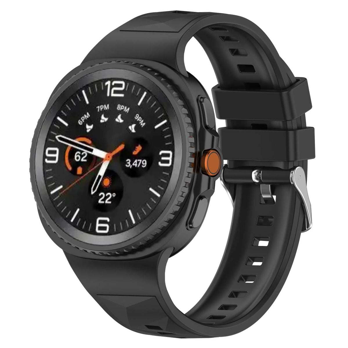 Diamond Silicone Strap, black, on a watch, 3/4 front view