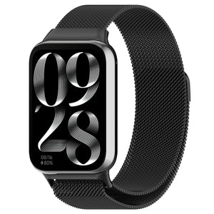 Milanese Strap, black, on a watch, 3/4 front view