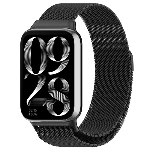 Milanese Strap, black, on a watch, 3/4 front view