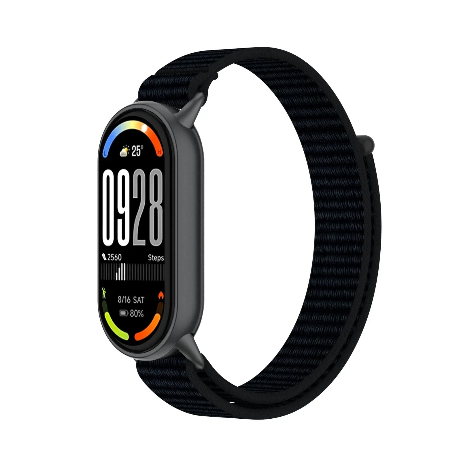 Modern Nylon Strap, black, on a watch, 3/4 front view