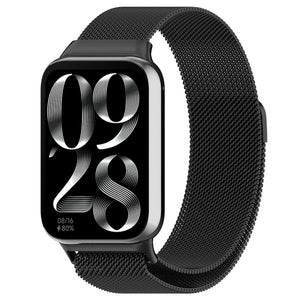 Milanese Strap, black, on a watch, 3/4 front view
