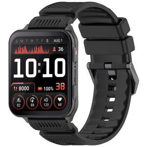 Silicone Strap, black, on a watch, 3/4 front view