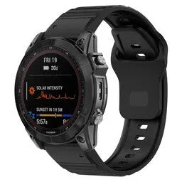 Outdoor Silicone Strap, black, on a watch, 3/4 front view