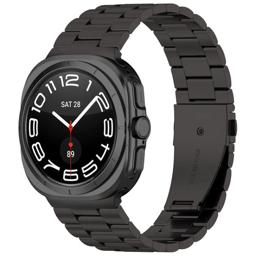 Steel Strap, black, on a watch, 3/4 front view