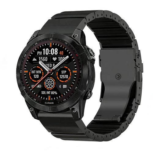 Titanium Hybrid Strap, black, on a watch, 3/4 front view