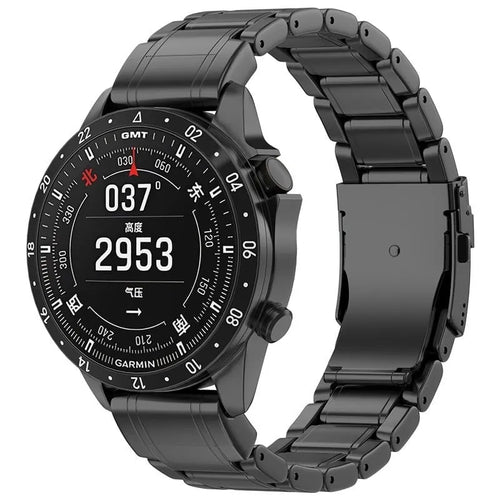 Premium Titanium Strap, black, on a watch, 3/4 front view