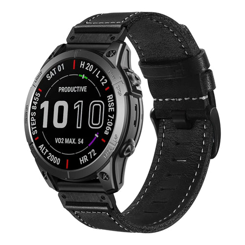 Premium Leather Strap, black, on a watch, 3/4 front view