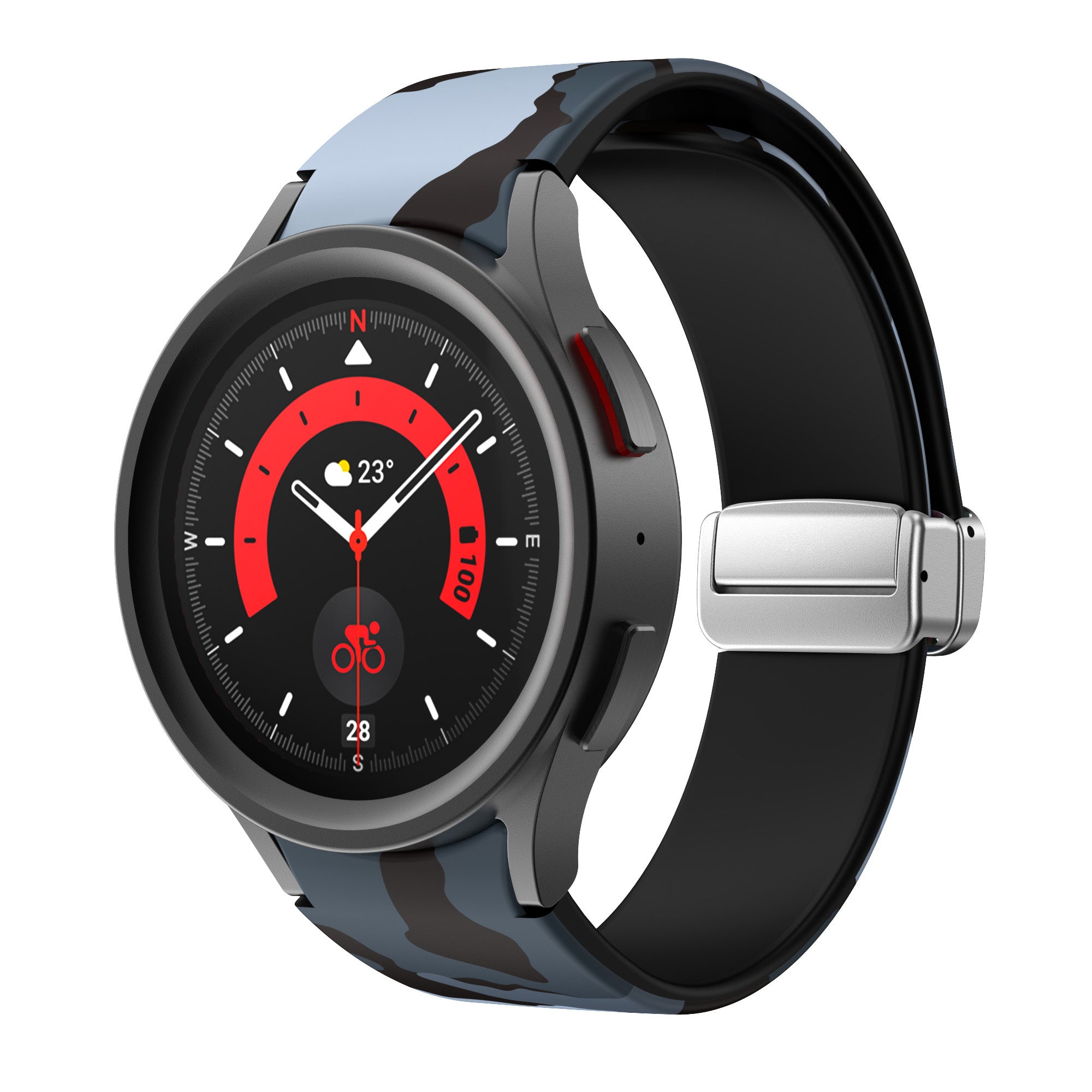 Silicone Magnetic Patterned Strap, on a watch, 3/4 front view