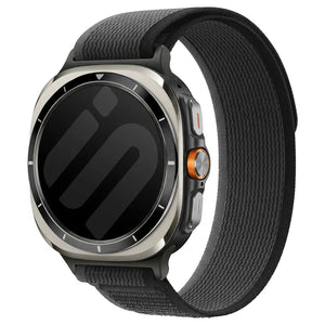 Trail Nylon Strap, black/grey, on a watch, 3/4 front view