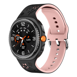 Samsung Galaxy Watch 9 - 44mm Flower Silicone Strap (Black/Pink)