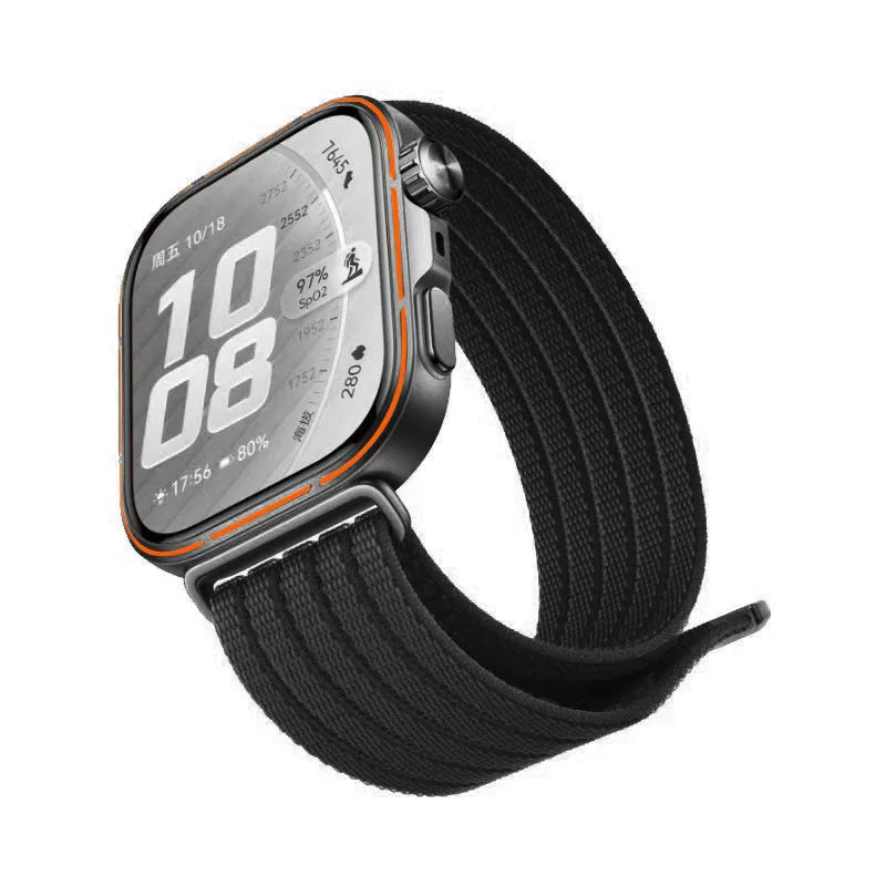 Ultra Thin Nylon Strap, black, on a watch, 3/4 front view