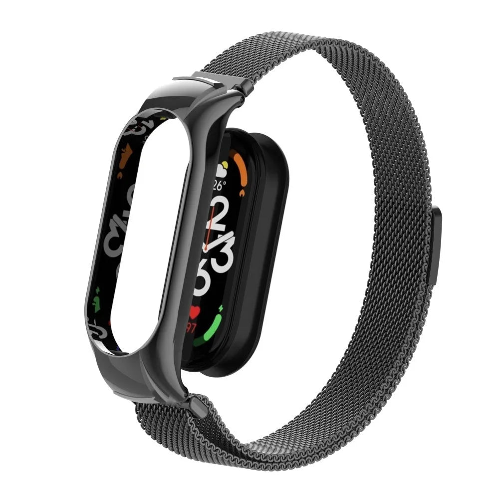 Milanese Strap, black, on a watch, 3/4 front view