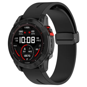 D-Buckle Silicone Strap, black, on a watch, 3/4 front view