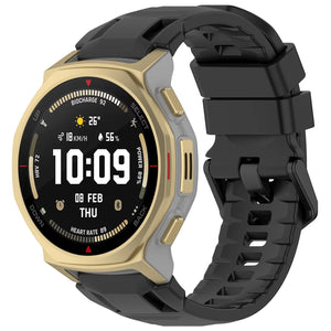Silicone Strap, black, on a watch, 3/4 front view