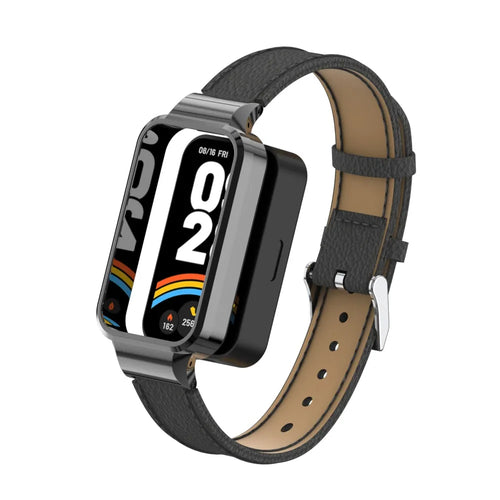 Leather Strap, black, on a watch, 3/4 front view