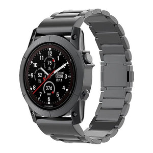 Magnetic Titanium Strap, black, on a watch, 3/4 front view
