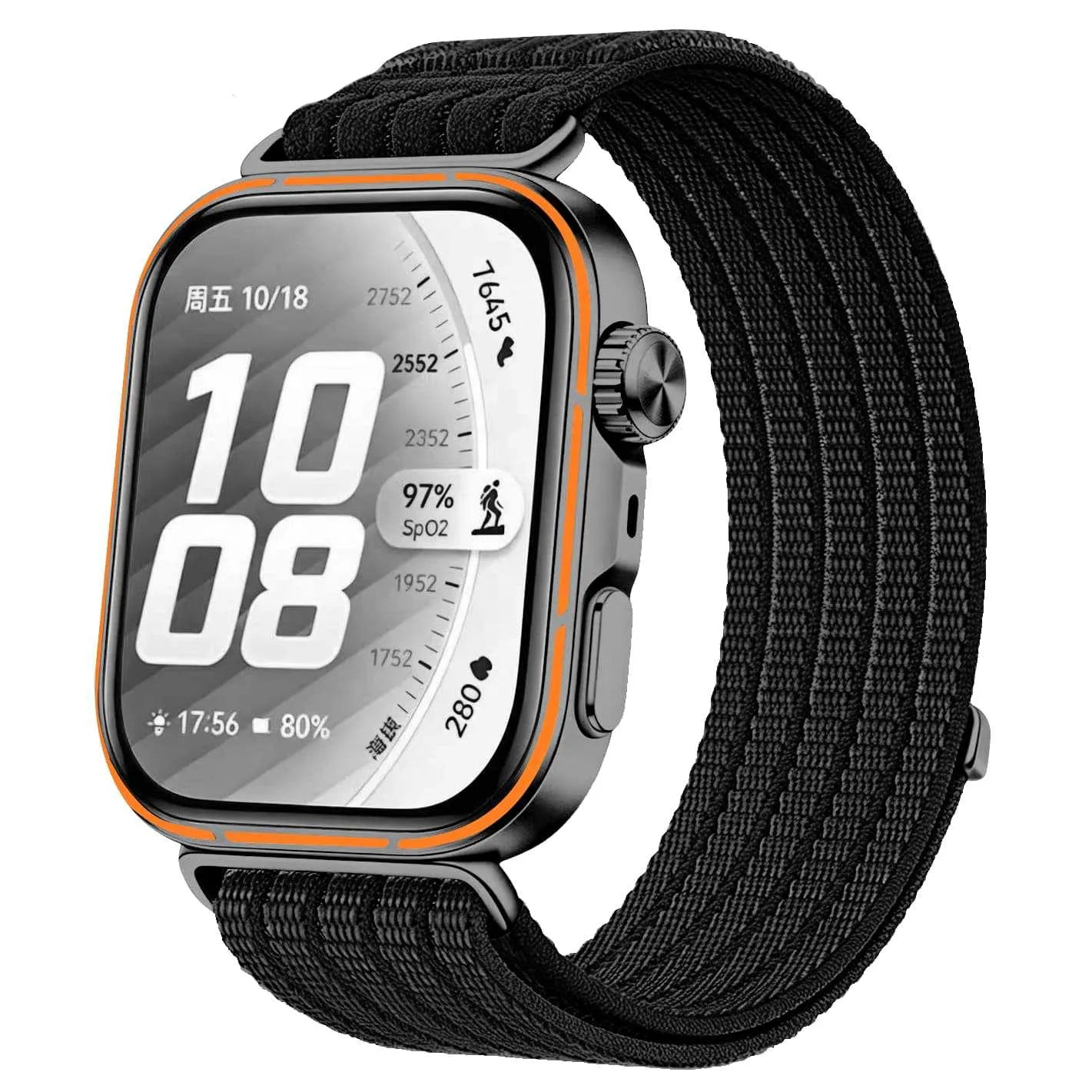 Ultra Thin Nylon Strap, black, on a watch, 3/4 front view