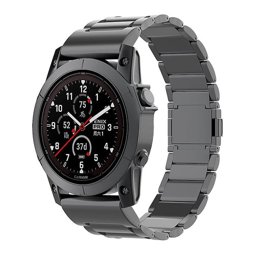 Magnetic Titanium Strap, black, on a watch, 3/4 front view