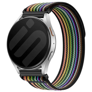 Trail Nylon Strap, black/colourful, on a watch, 3/4 front view