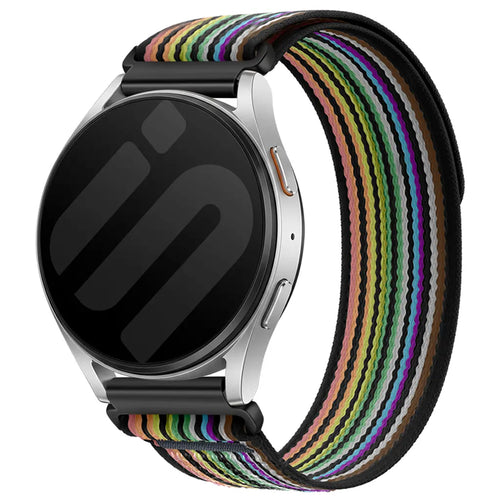 Trail Nylon Strap, black/colourful, on a watch, 3/4 front view