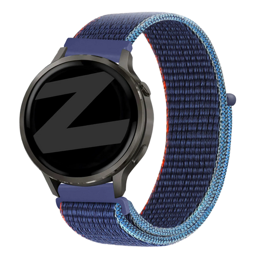 Nylon Loop Strap, blue mix, on a watch, 3/4 front view