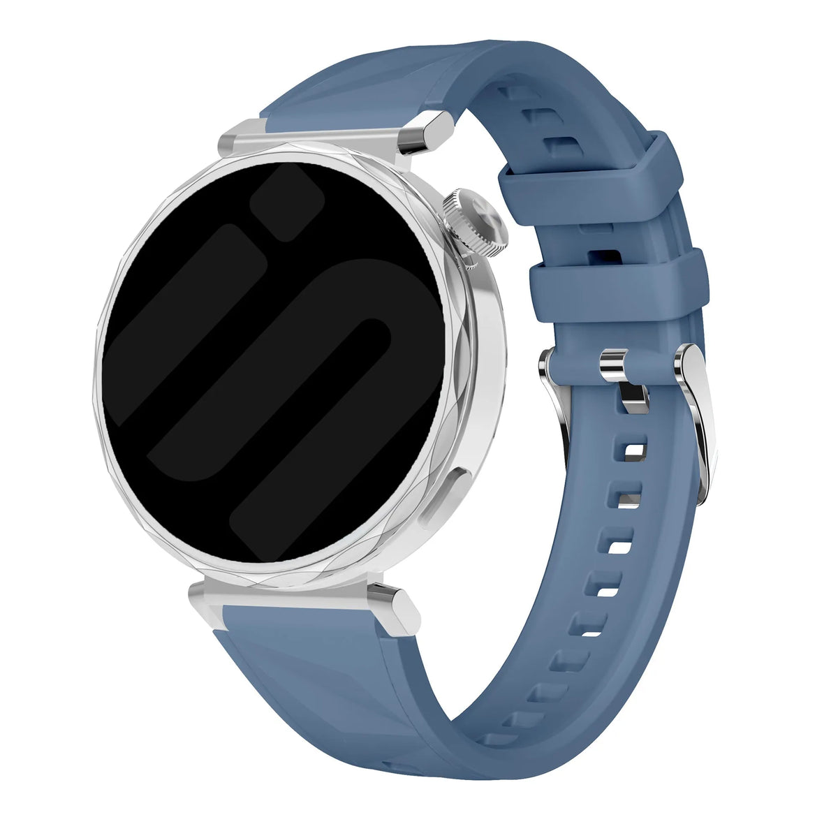 Premium Silicone Strap, blue, on a watch, 3/4 front view