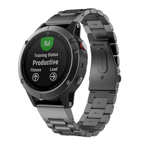 Steel Strap, black, on a watch, 3/4 front view