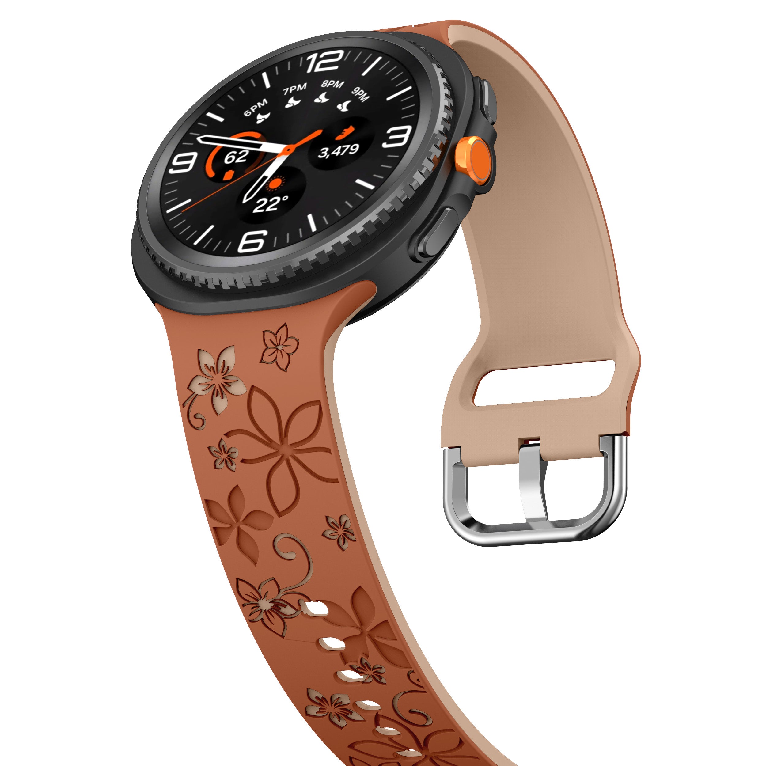 Samsung Galaxy Watch 8 - 40mm Flower Silicone Strap (Brown/Beige)