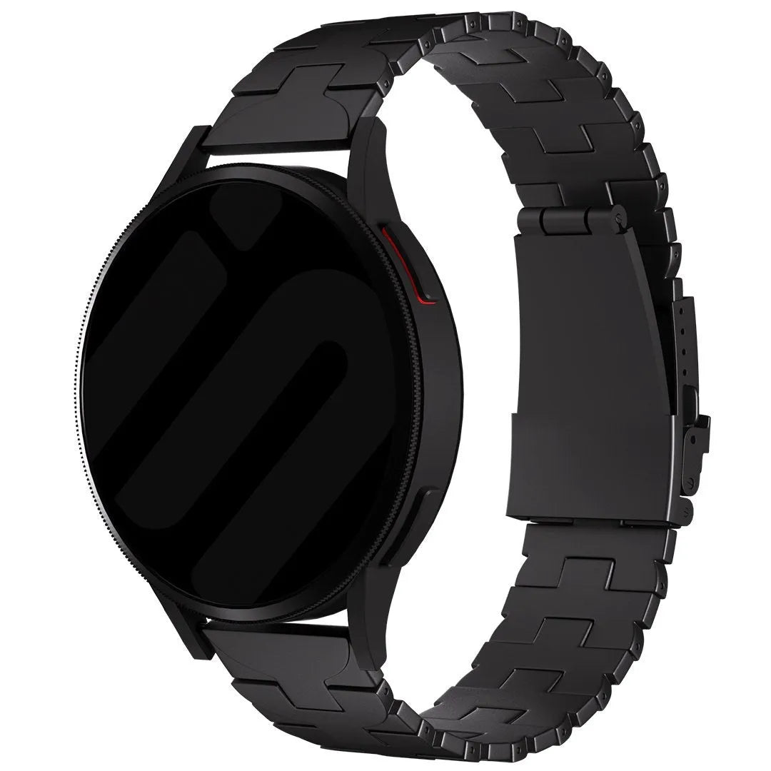 Butterfly Titanium Strap, black, on a watch, 3/4 front view