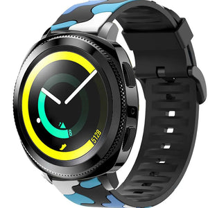 Silicone Camo Strap, blue, on a watch, 3/4 front view