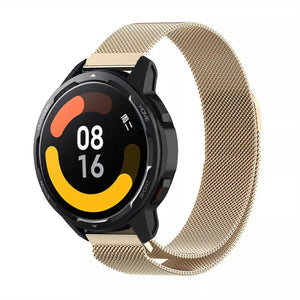 Milanese Strap, champagne, on a watch, 3/4 front view
