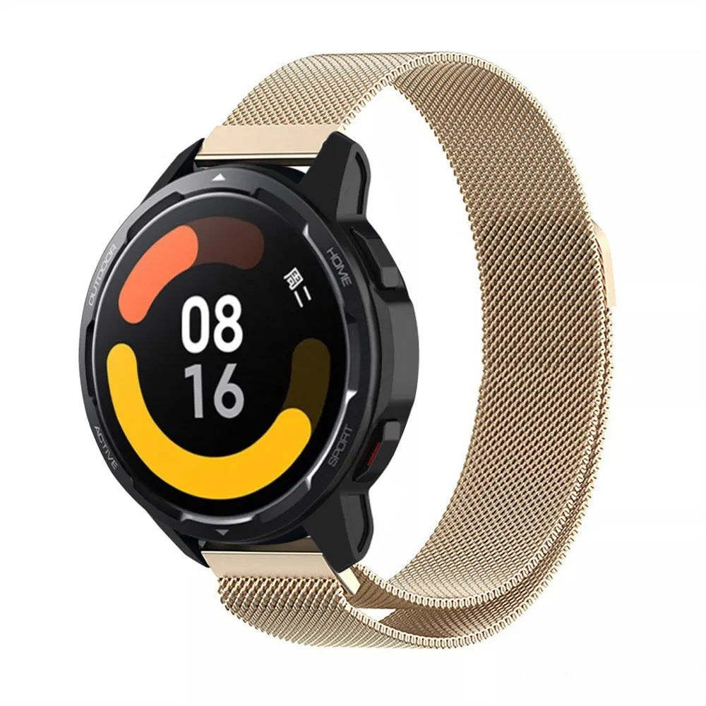Milanese Strap, champagne, on a watch, 3/4 front view