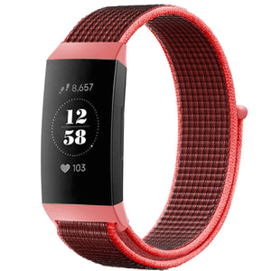 Nylon Strap, black/coral, on a watch, 3/4 front view