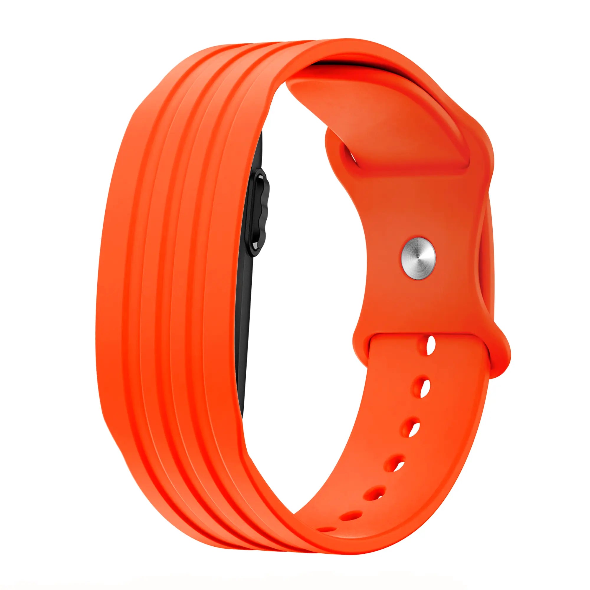 Silicone Strap 'Classic', orange, on a watch, 3/4 front view